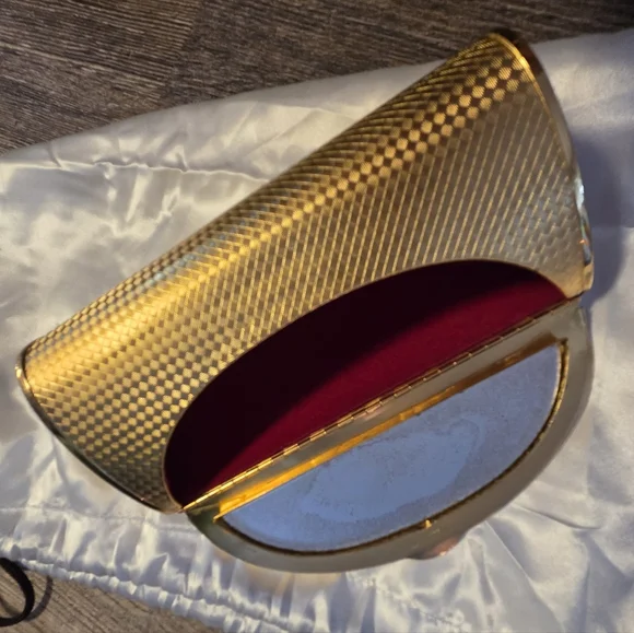 Vintage Mirror Chrystal Gold Elegant Metal Diamond Pattern Clutch Bag